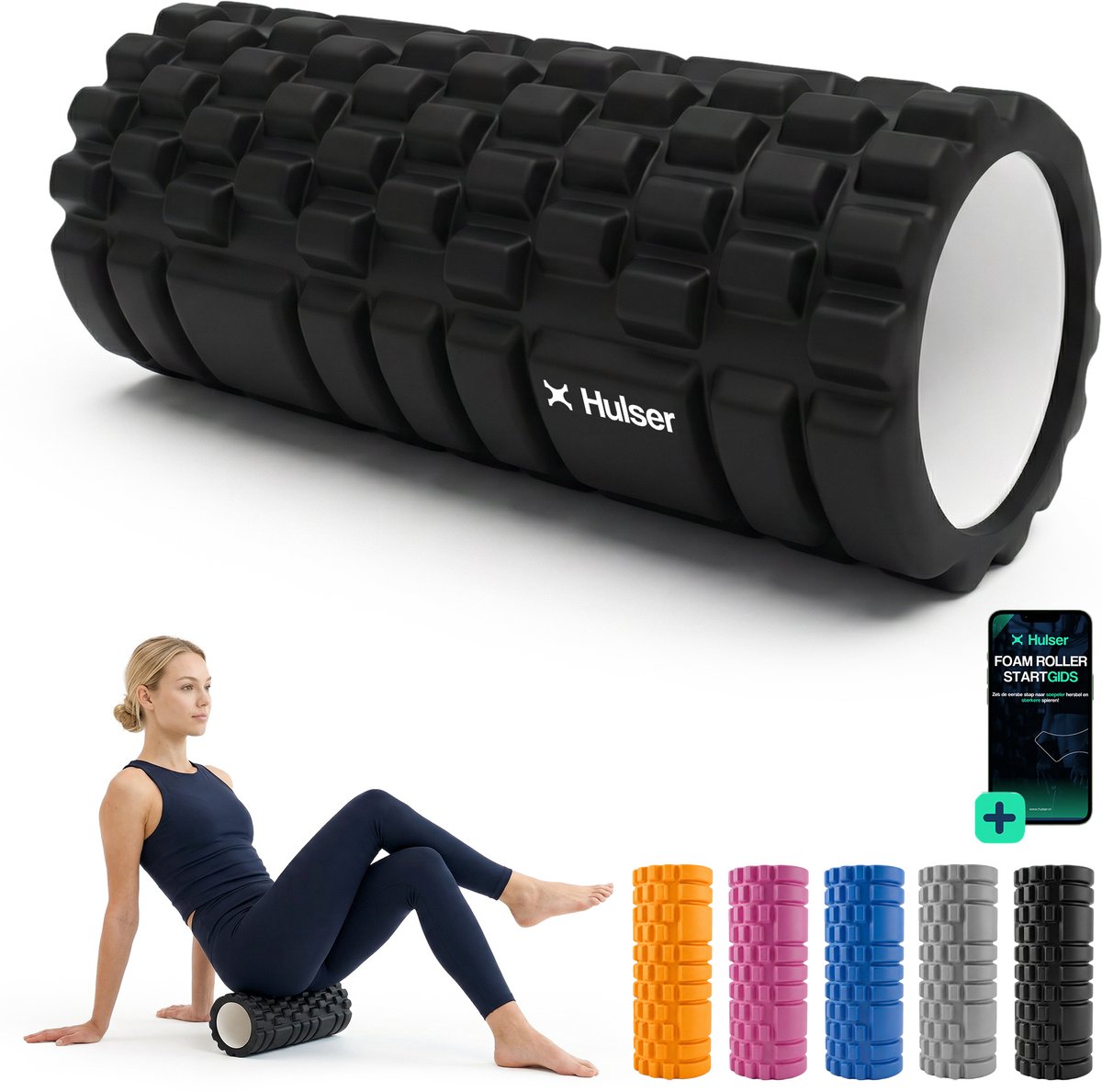 Hulser Foam Roller 33 cm - Massage roller - Fitness en Yoga foamroller - Zwart - afbeelding 1