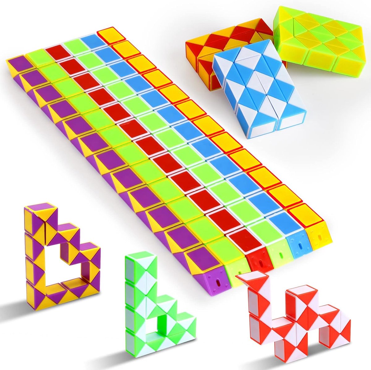 Partizzle 24x Fidget Toys Slangen Pakket - Puzzel Slang Uitdeelcadeautjes - Grabbelton Traktatie Cadeautjes - Sensorisch / Educatief Klein Speelgoed - Voor Kinderen & Peuters - Regenboog - afbeelding 2