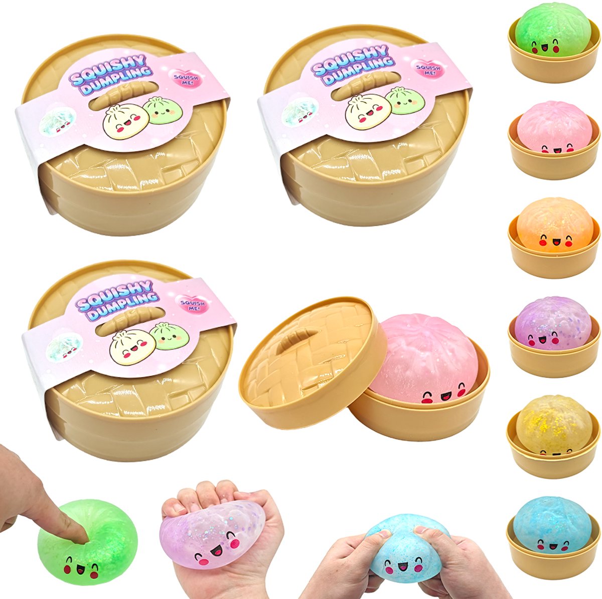 Jeppies® Squishy Dumpling – Stressbal Fidget Toy – Glitter Kleuren – Blind Box – 1 stuk - Kans op Golden Secret - afbeelding 4