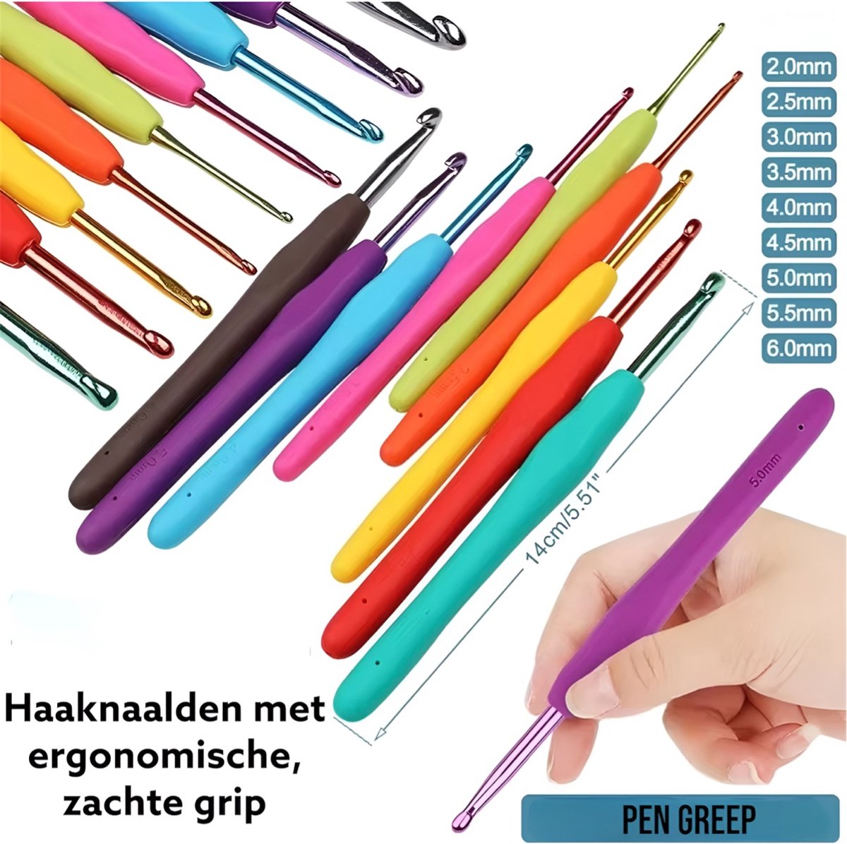 67 Delige Haaknaaldenset - Haaknaalden met Softgrip - Haakgaren - Haken voor Beginners - Haken Pakket - Haaknaalden Ergonomisch - Inclusief Wol en Schaar - afbeelding 4