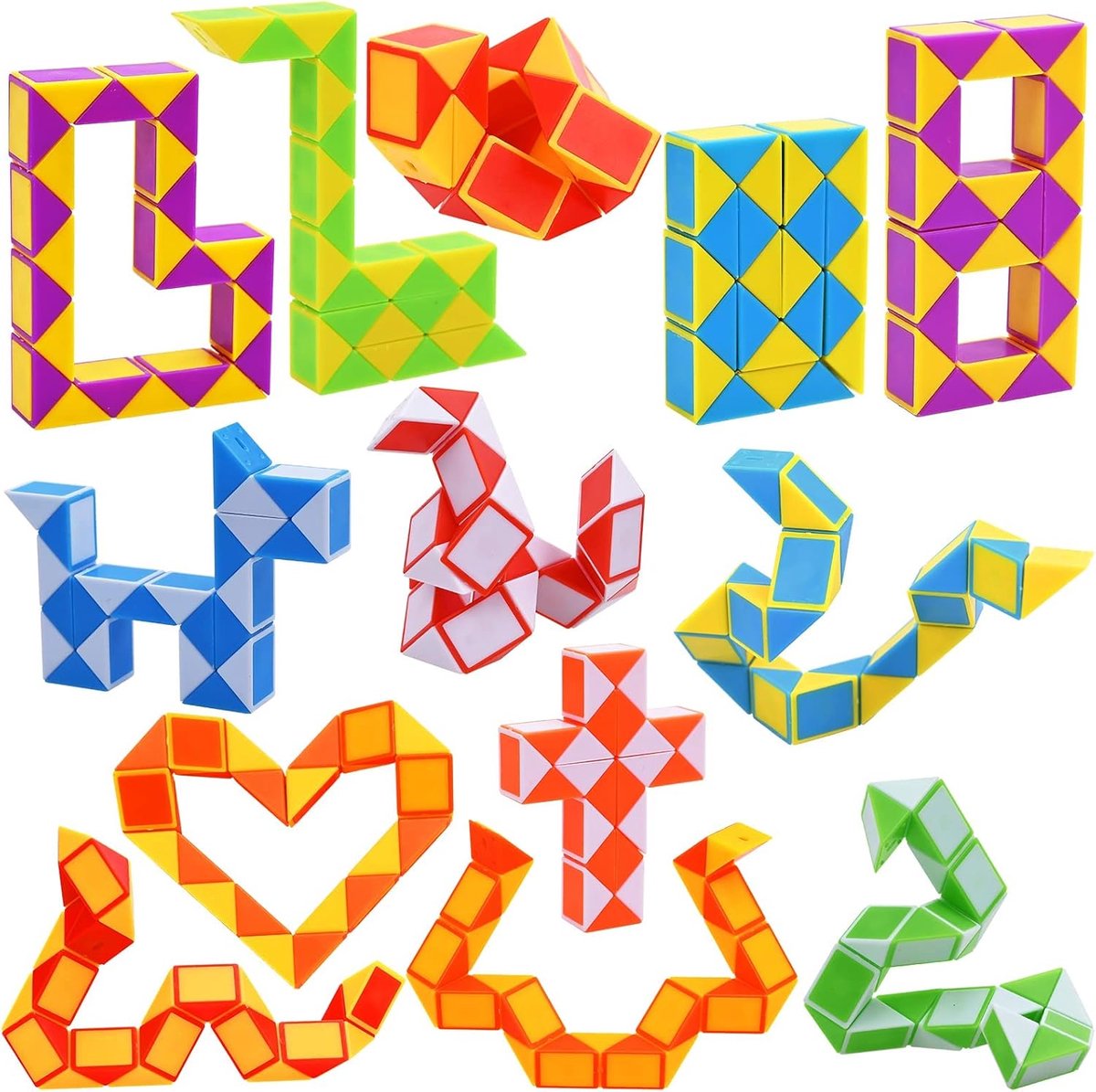 Partizzle 24x Fidget Toys Slangen Pakket - Puzzel Slang Uitdeelcadeautjes - Grabbelton Traktatie Cadeautjes - Sensorisch / Educatief Klein Speelgoed - Voor Kinderen & Peuters - Regenboog - afbeelding 1