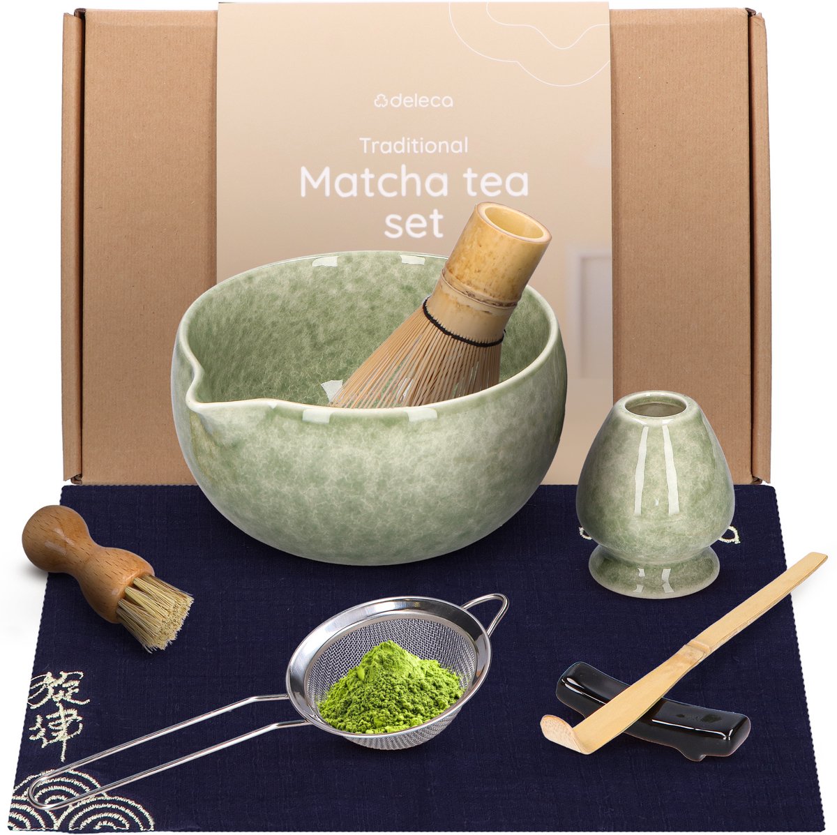 Deleca Traditioneel Matcha Thee Maken Set - Zonder Poeder - Kerst Sinterklaas Cadeau - Premium Kit met Klopper, Whisk en Kom - Complete Starterkit - afbeelding 1