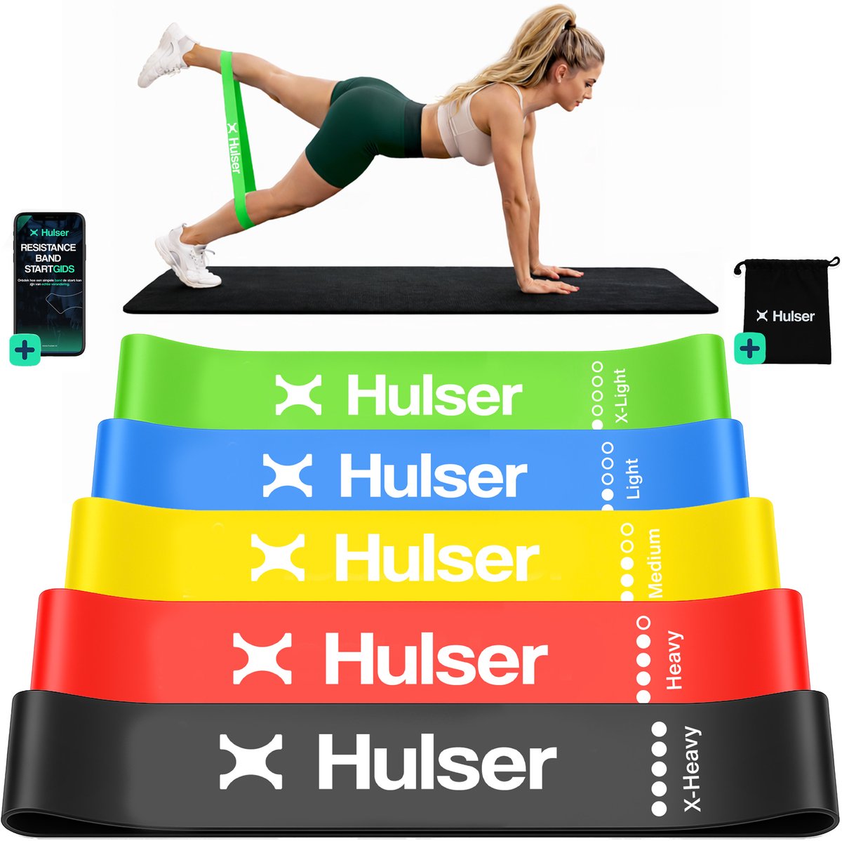 Hulser Mini resistance band set 5-delig - 2 tot 18 kg - 30 cm - Met digitale startgids - afbeelding 1