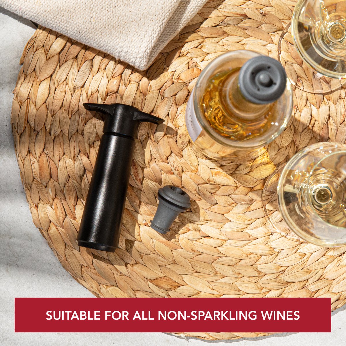 Vacu Vin Wine Saver Zwart | Vacuüm Wijnpomp | 2 Vacuum Wine Stoppers - afbeelding 5