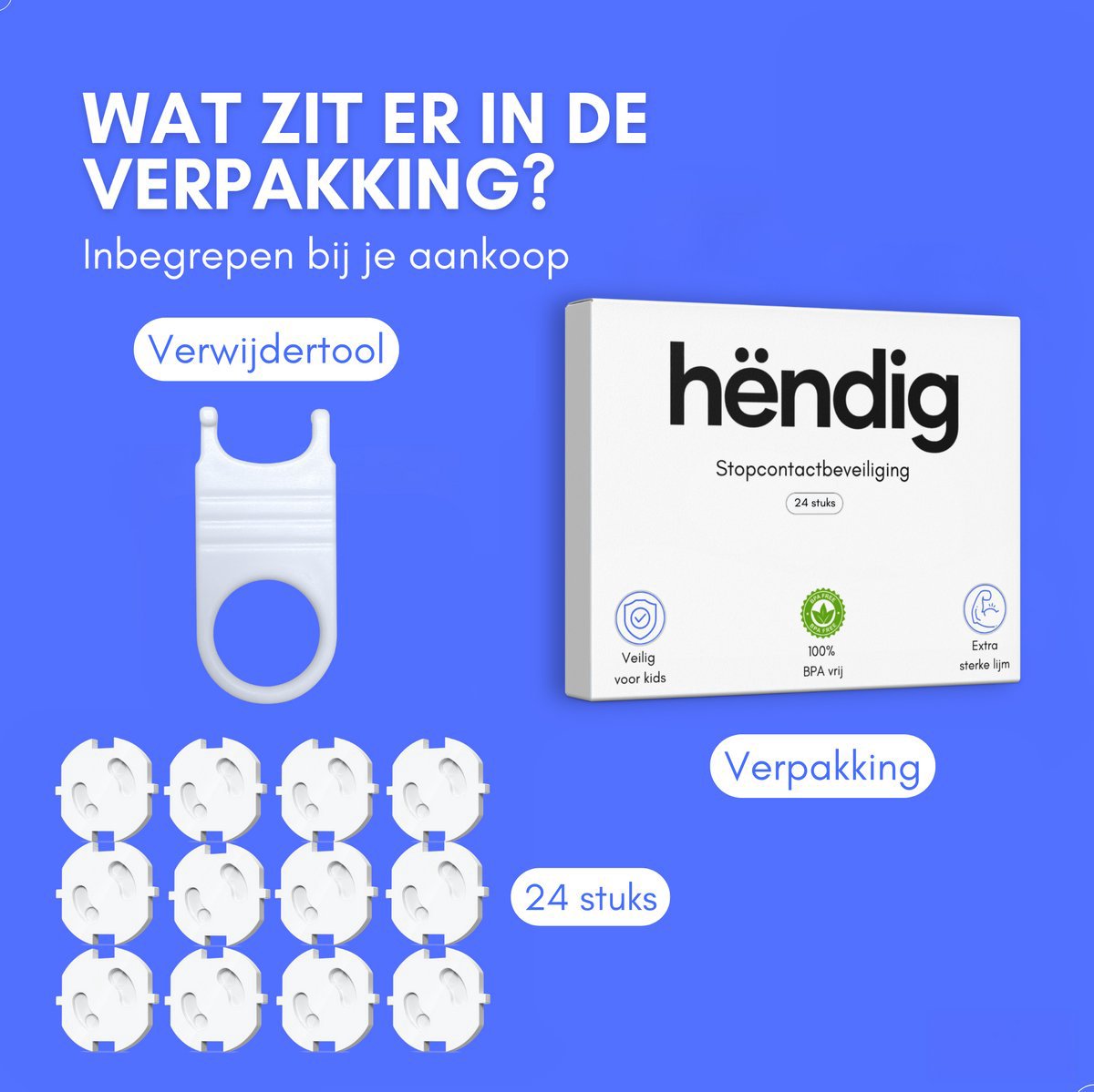 Hëndig Stopcontactbeveiliging 24 stuks - PAST ALLEEN IN NEDERLAND - Kinderbeveiliging - Stopcontactbeschermers - Met Verwijdertool - Wit - afbeelding 5