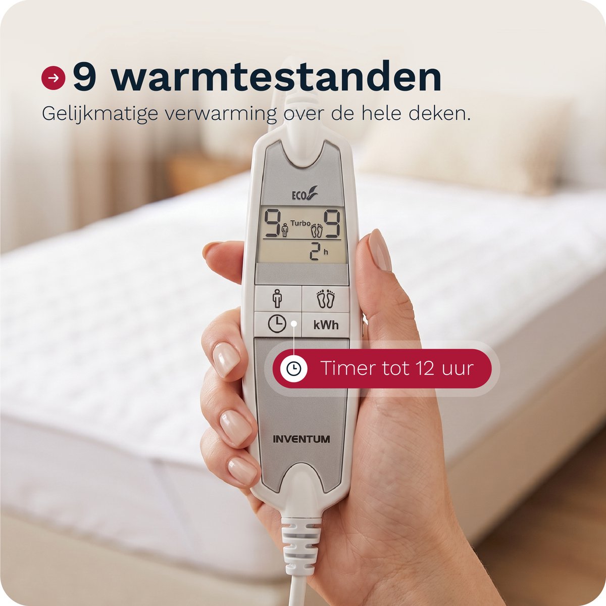 Inventum HN197V elektrische onderdeken 160x80 cm - 1 persoons - Warmtedeken - 9 warmtestanden - Aparte voetzone - Anti-allergie - Antibacterieel - Turbostand - Fleece - Wit - afbeelding 3