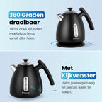 Waterkoker met Temperatuurregeling - Warmhoudfunctie - RVS - 1.7L - 40 tot 100°C - 2200W - Retro design - Zwart - Britecore - afbeelding 3