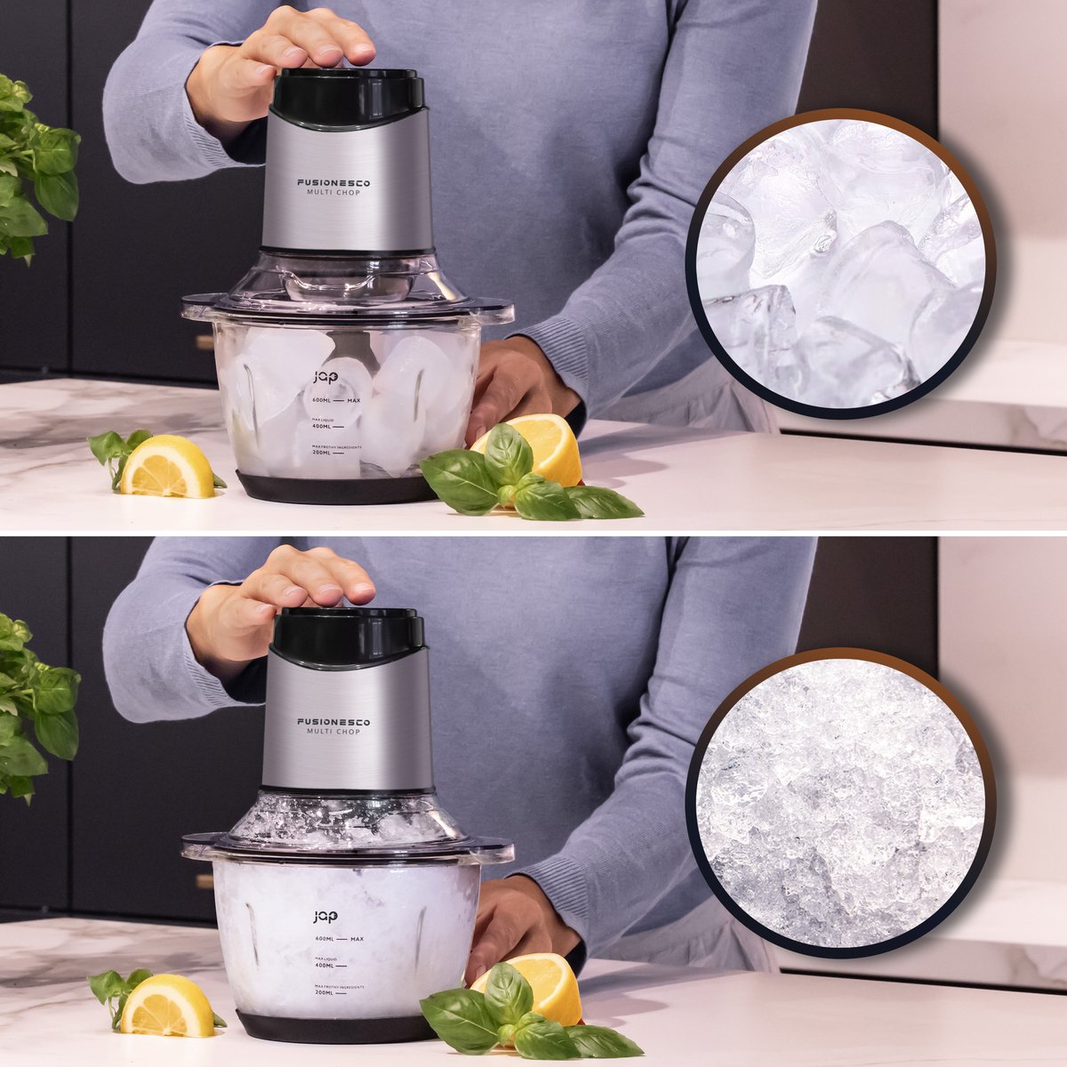 JAP Appliances Multi Chop - Hakmolen met glazen kom (600ml) - IJscrusher - Vaatwasserbestendig - Food chopper - 6 messen - 400W - afbeelding 2