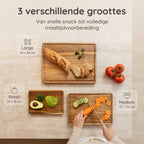 Deleca 3-delige Snijplankenset Sevilla met Houder - Snijplanken (40x30 | 33x24 | 26x18 cm) - Voor Keuken, Serveerplank, Kaasplank, Borrelplank, Snijplank en Tapasplank - FSC Acacia Hout - afbeelding 4