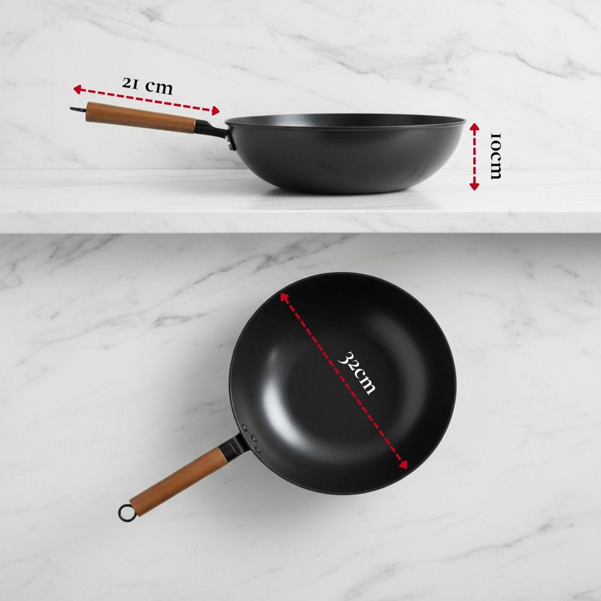 Rednas Takumi Series Wokpan met Deksel – 32 cm – PFAS-vrij – Geschikt voor Inductie, Gas, Keramisch & Elektrisch – Inclusief Houten Spatel – Japans Design - afbeelding 2