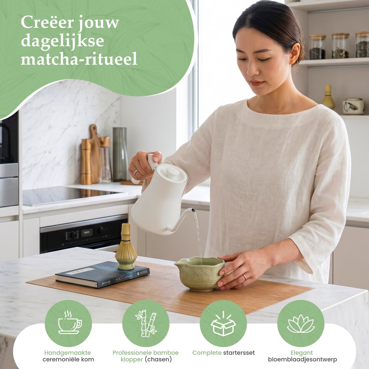 Twenty4seven® Matcha Set Compleet - 7-Delige Starterkit - Bamboe Whisk, Klopper & Kom - Accessoires voor Japanse Thee - Cadeauset - afbeelding 5