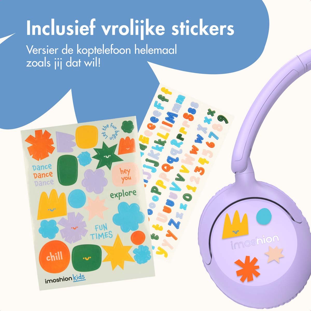imoshion Kinder Koptelefoon met Draad - Met Decibelbegrenzer en Stickervellen - Koptelefoon Kinderen met AUX Kabel - afbeelding 2