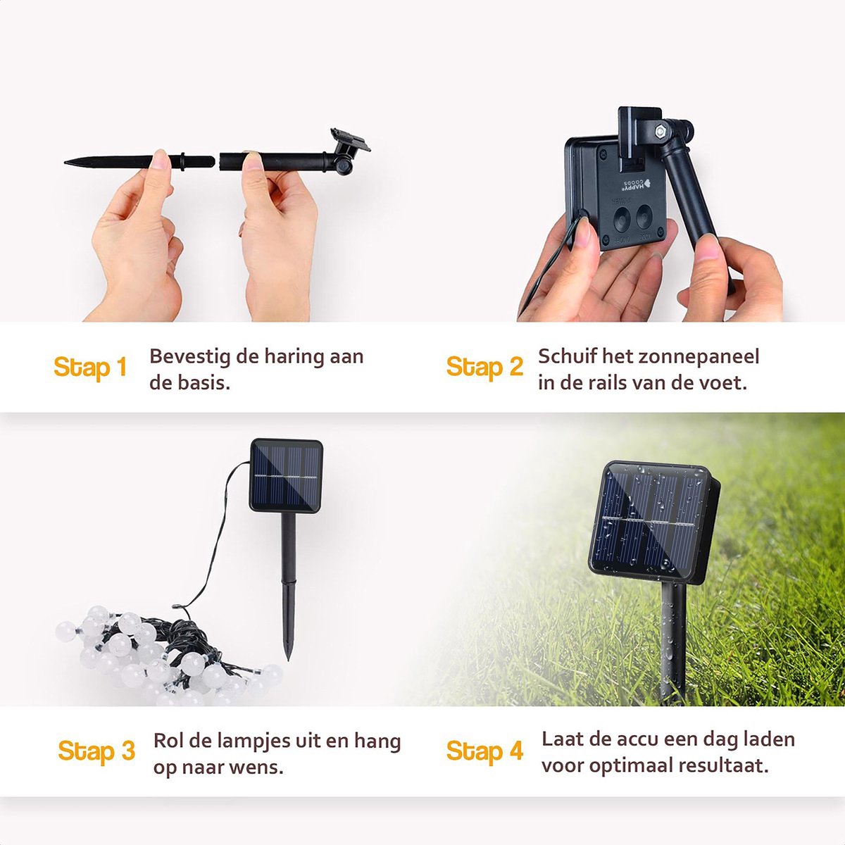 Happy Goods Solar Tuinverlichting op Zonneenergie - 100 LED 2x50 Lichtsnoer Buiten - 10 m Verlicht en 4 m Snoer - Buitenverlichting Lichtslinger - Lichtsnoeren - afbeelding 5