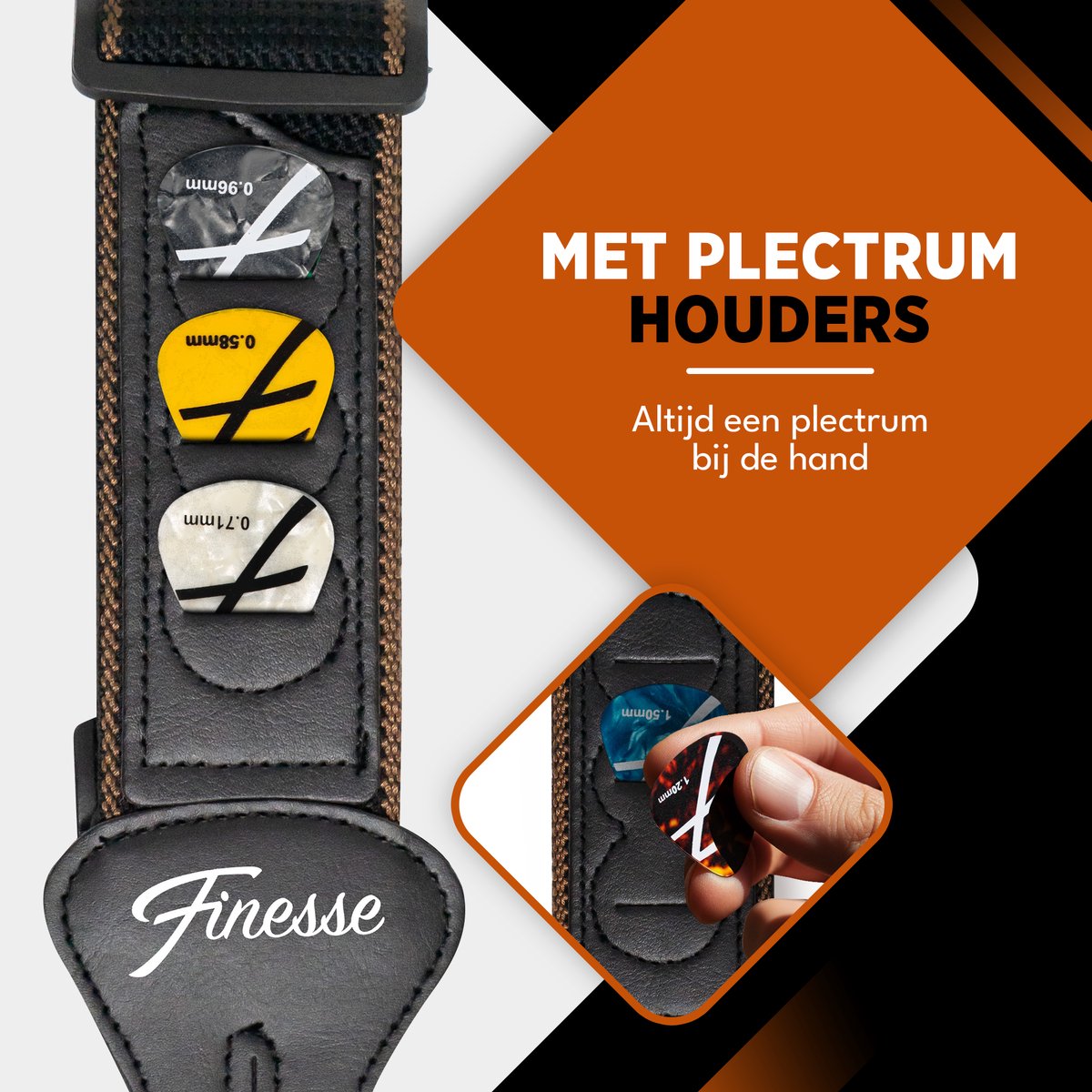 Finesse Gitaarband met Plectrumhouders - Verstelbaar - Katoen - Akoestische & Elektrische Gitaar - Gitaarriem - Gitaar Strap - Guitar Strap - afbeelding 3