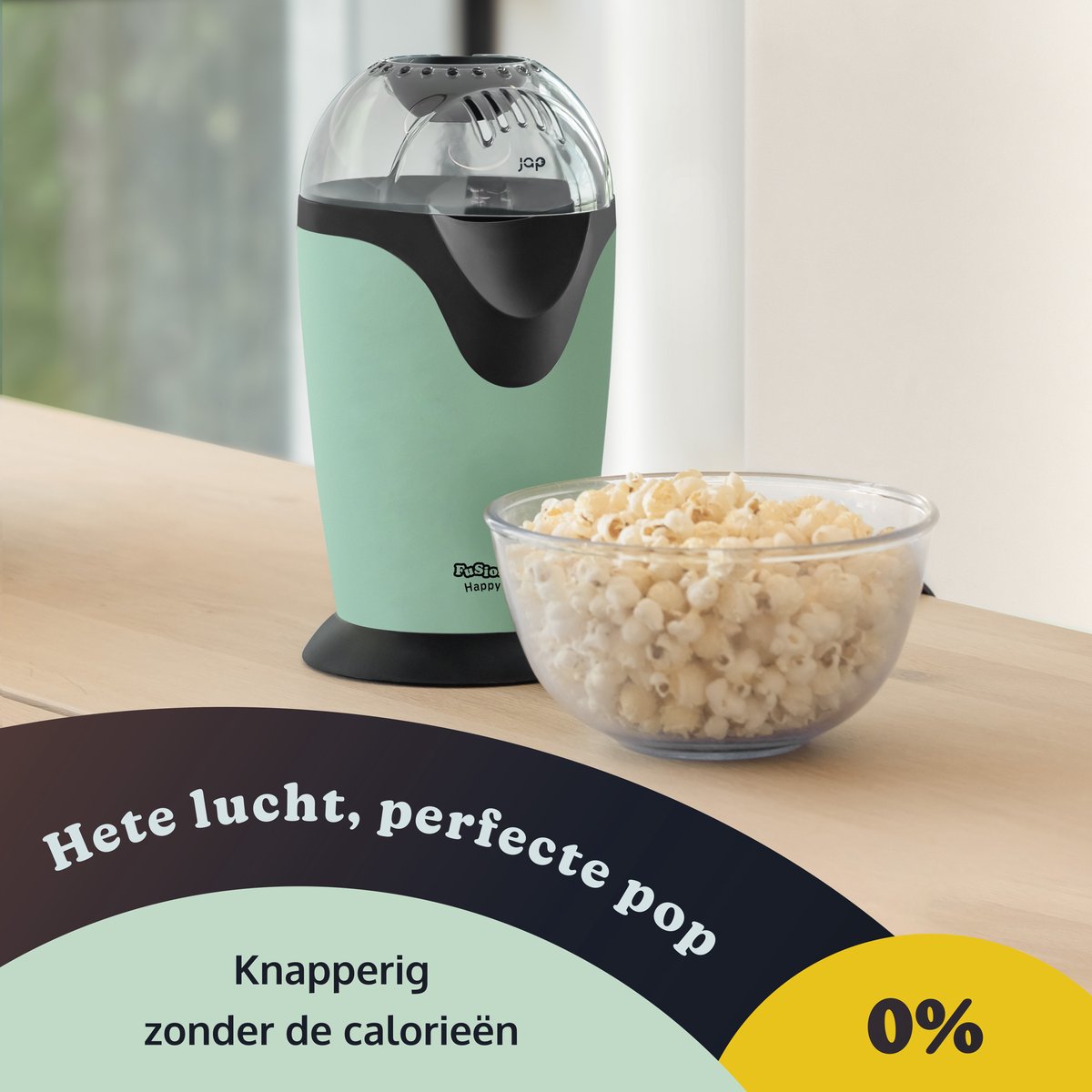 JAP Appliances Happy Pops - Retro popcorn machine (2-3 personen) 1200W - Inclusief maat- en botersmeltlepel - Klaar binnen 3 minuten - Zonder olie - Groen - afbeelding 2