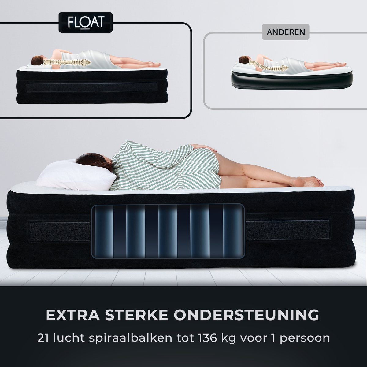 FLOAT - 1 Persoons luchtbed met ingebouwde elektrische pomp - 203x99x45 cm - Opbergzakken, draagtas en reparatiekit - Zelfopblazend hoog eenpersoons luchtmatras - Queen Logeerbed - VersaVento - afbeelding 3