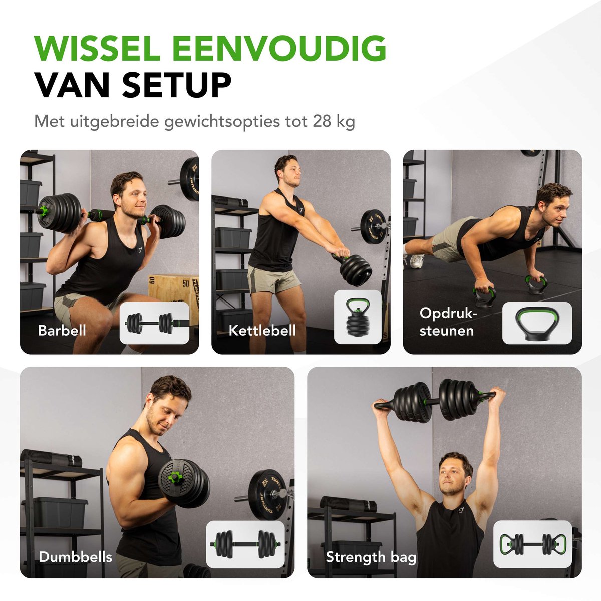 Tunturi Halterset en Dumbbells Vinyl 28 kg - Gewichten Set met Kettlebell en Barbell - Opdruksteunen - afbeelding 4