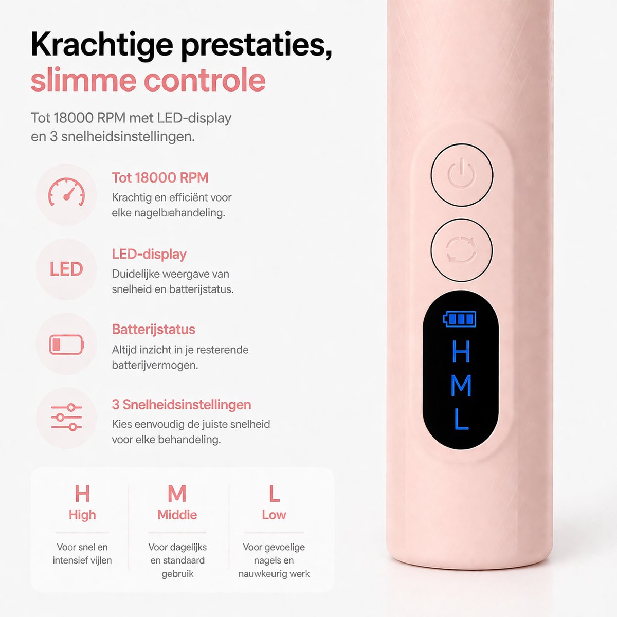 BOTC Elektrische Nagelvijl met Oplaadstation - Nagelfrees - Draadloos en Oplaadbaar - Nagelvijl - Manicure & Pedicure set - Roze - afbeelding 4