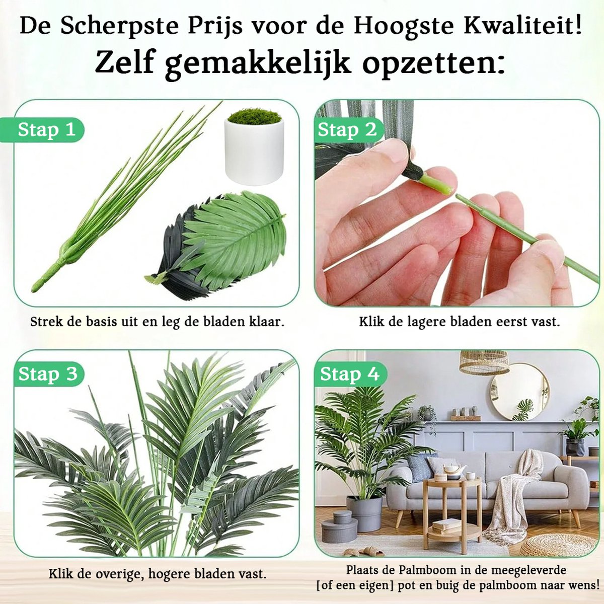 Boncy® Premium Kunstplant in pot - 120 cm Palmboom Kunst plant - Nep planten voor Binnen en Buiten - Kamer Decoratie - Nepplanten Kunstplanten Boompje - Kunstbloemen - afbeelding 4