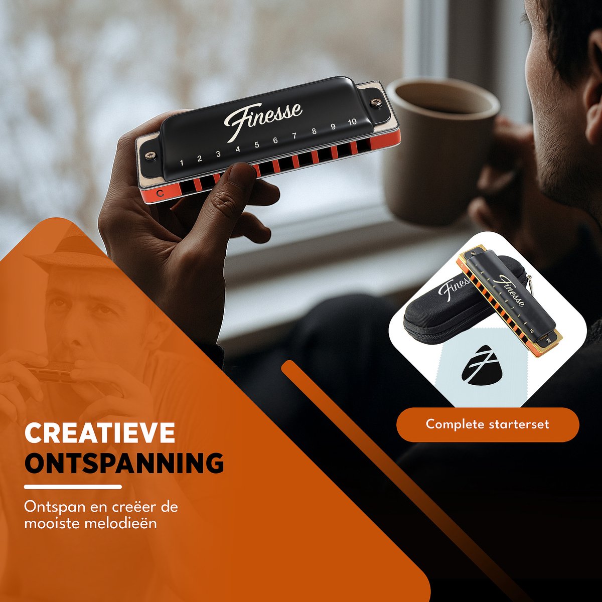 Finesse Premium Mondharmonica Pro – C Majeur – met Case - voor Volwassenen & Kinderen - Zwart - afbeelding 4