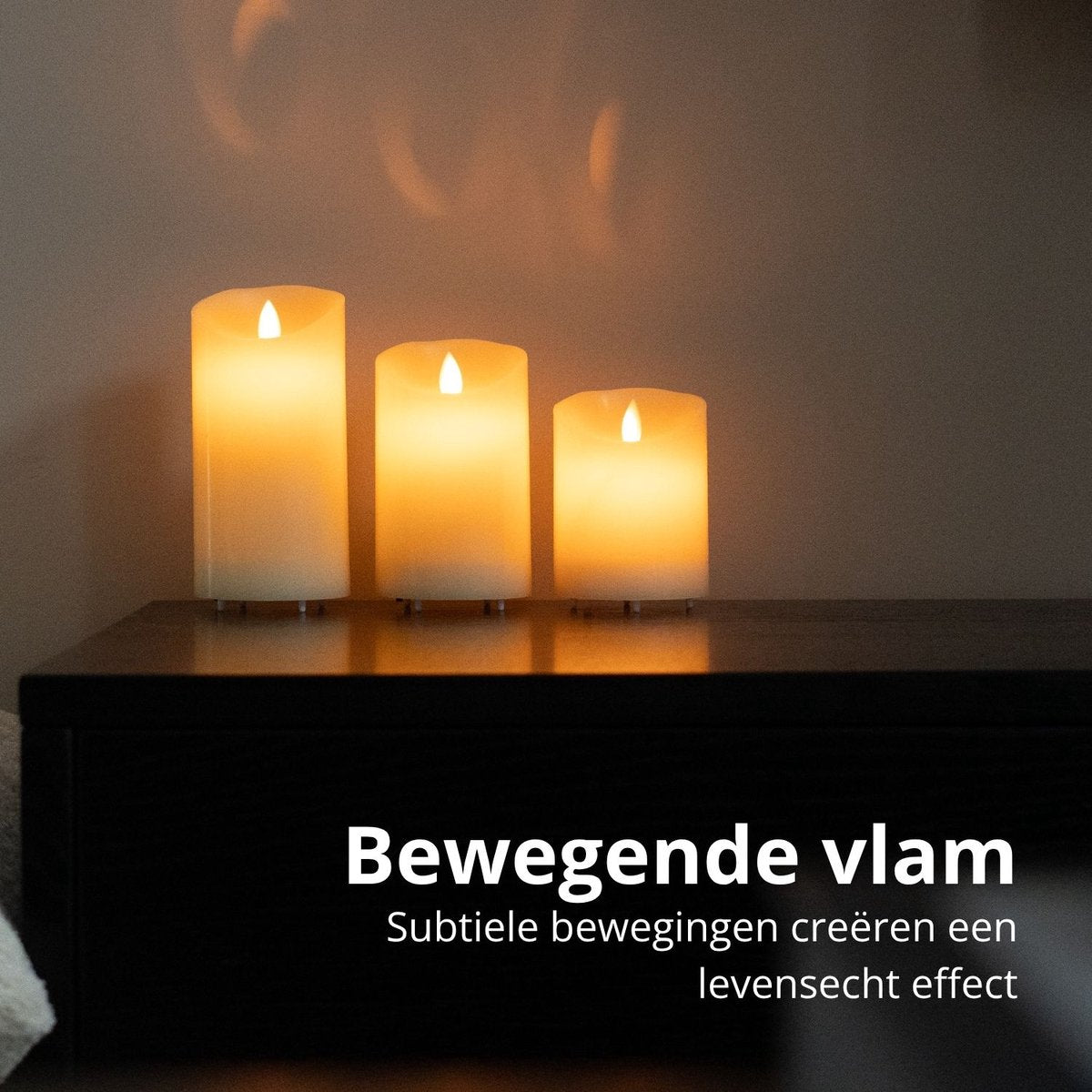 FlinQ Oplaadbare LED Kaarsen met Bewegende Vlam - 3 stuks - afbeelding 2