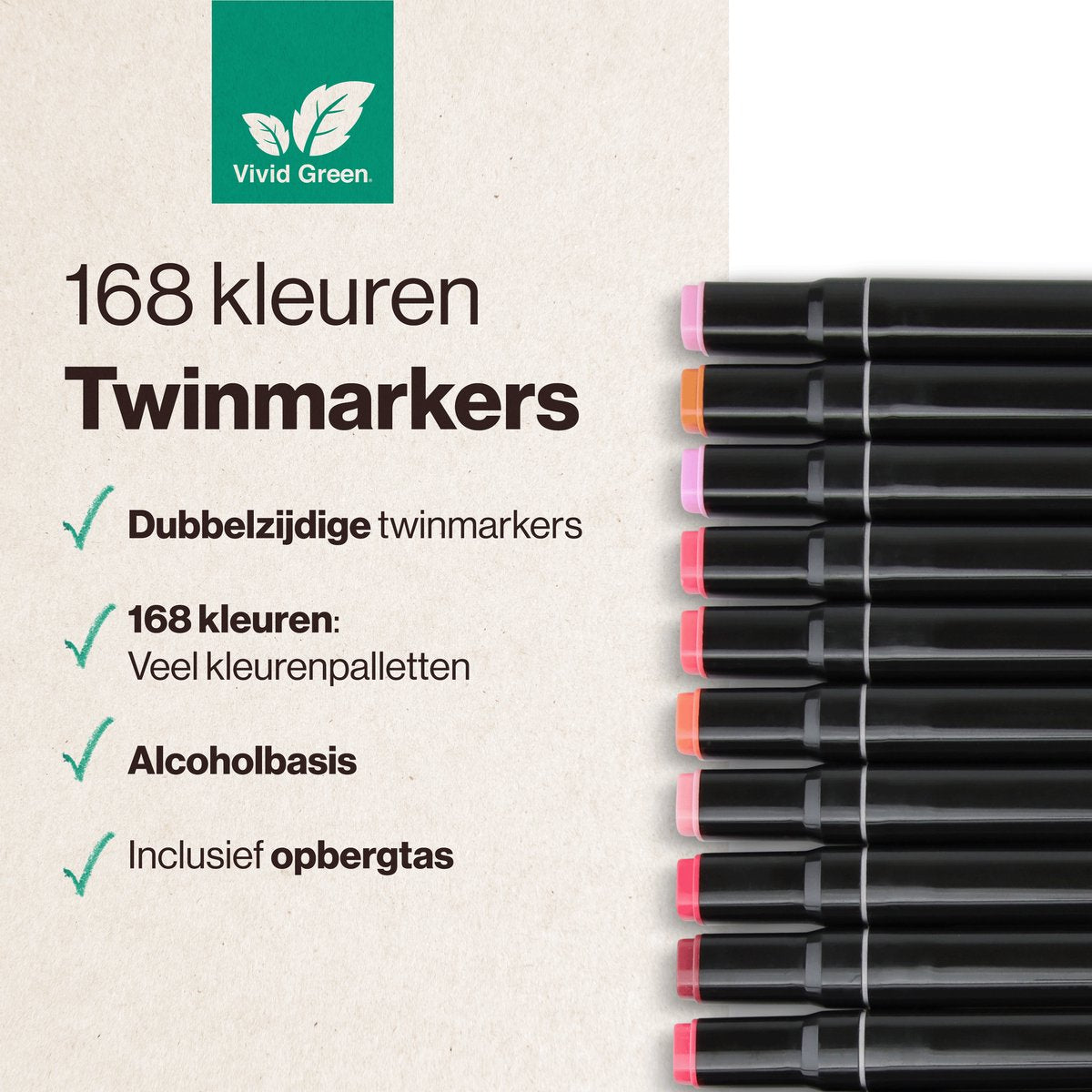 Twinmarkers 168 stuks voor volwassenen - Alcohol markers - Stiften - Markeerstiften - Vivid Green - afbeelding 2