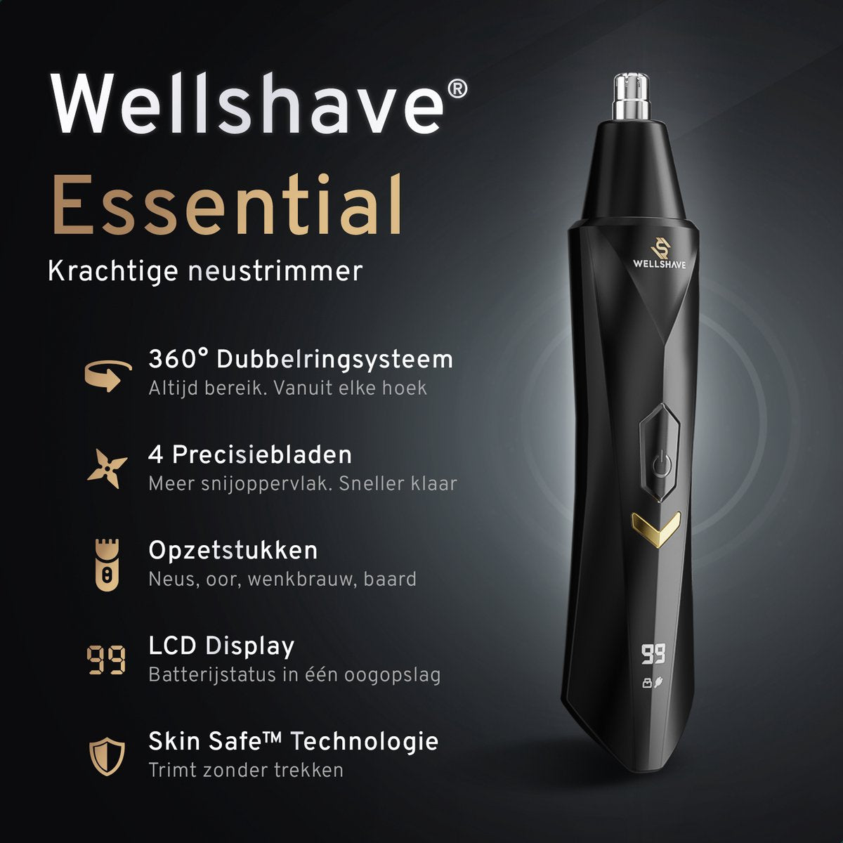 Wellshave 1 in 1 Neustrimmer Essential - Wenkbrauw en Oorhaar trimmer - Neustrimmer mannen - Neushaartrimmer - afbeelding 2