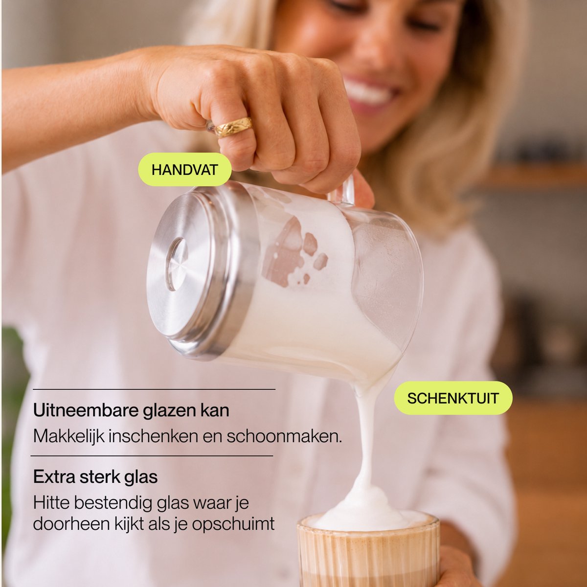 Safecourt Kitchen Glazen Melkopschuimer - Elektrische melkopschuimer - Glazen kan & PFAS-vrij - Vaatwasserbestendig - afbeelding 5