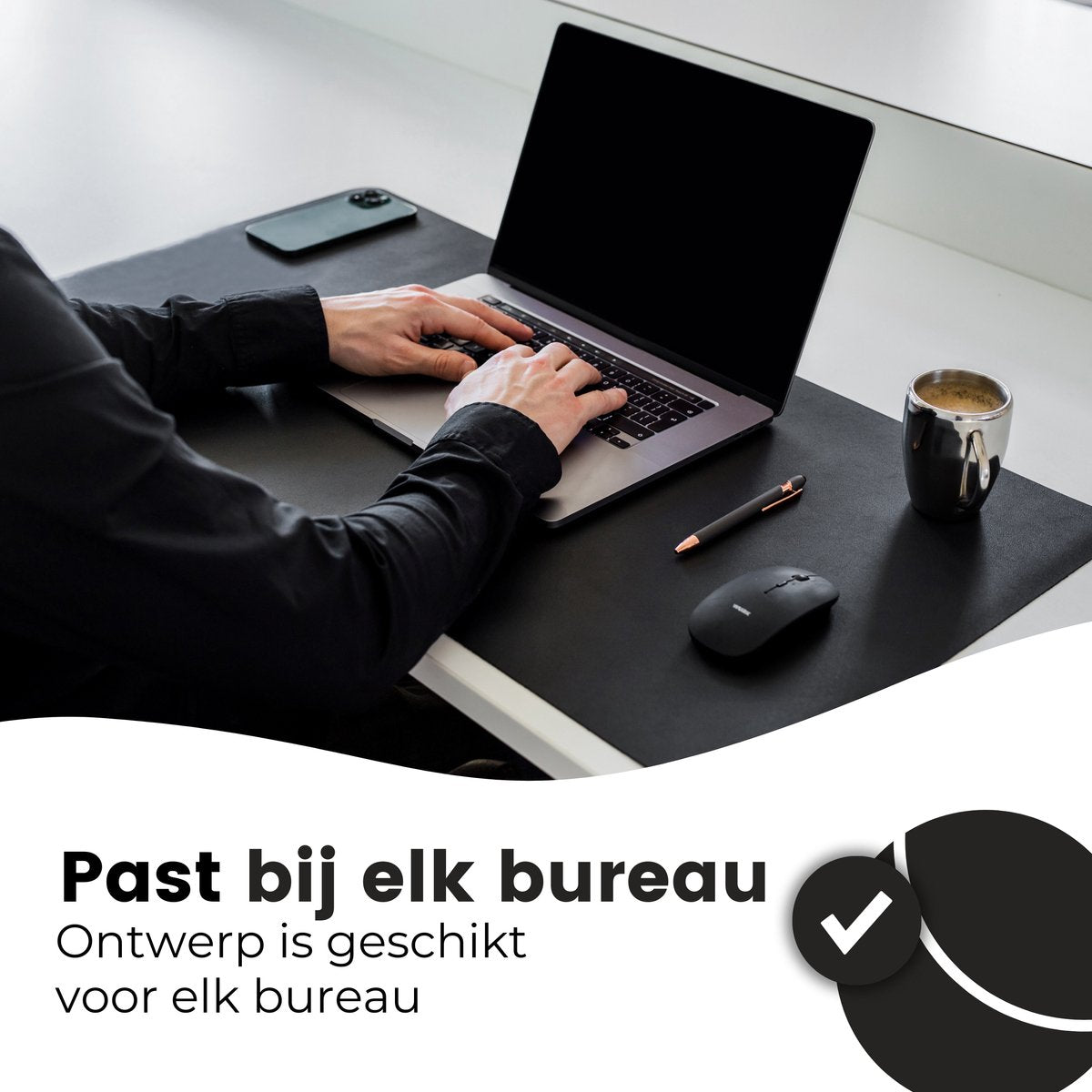 WURK Muismat 90x45 - XXL - Bureau Onderlegger - Bureau Organizer - Bureaumat - Inclusief Kabel Clip – Zwart - afbeelding 3
