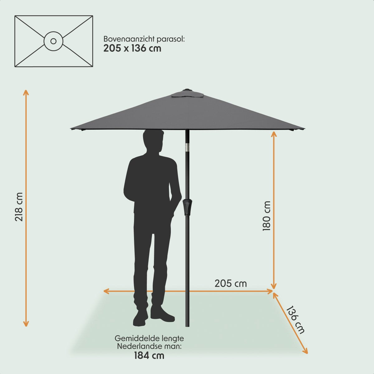 LifeGoods Parasol - Tuin - 205x136cm - 30° Kantelbaar - Waterdicht - UPF50+ - Donkergrijs - afbeelding 3