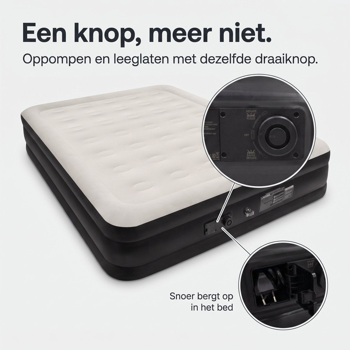 Tweepersoons luchtbed met ingebouwde pomp - 198x152x38 cm - Zelfopblazend 2 persoons luchtmatras - Logeerbed Queen - FLOAT NimbusRest - afbeelding 4