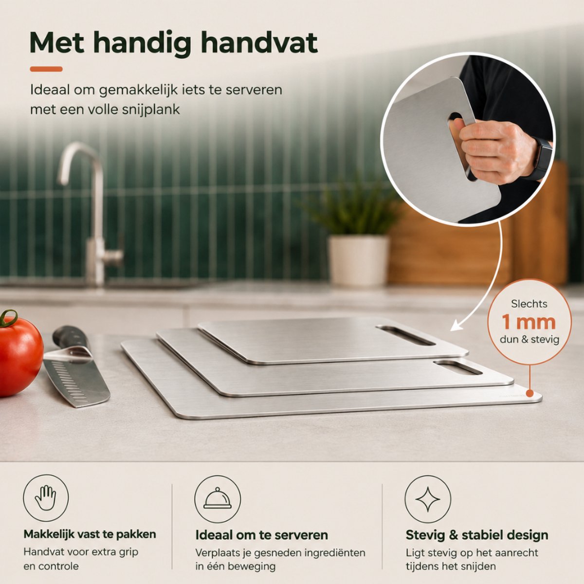 Organess 3-Delige RVS Snijplankenset - afbeelding 3
