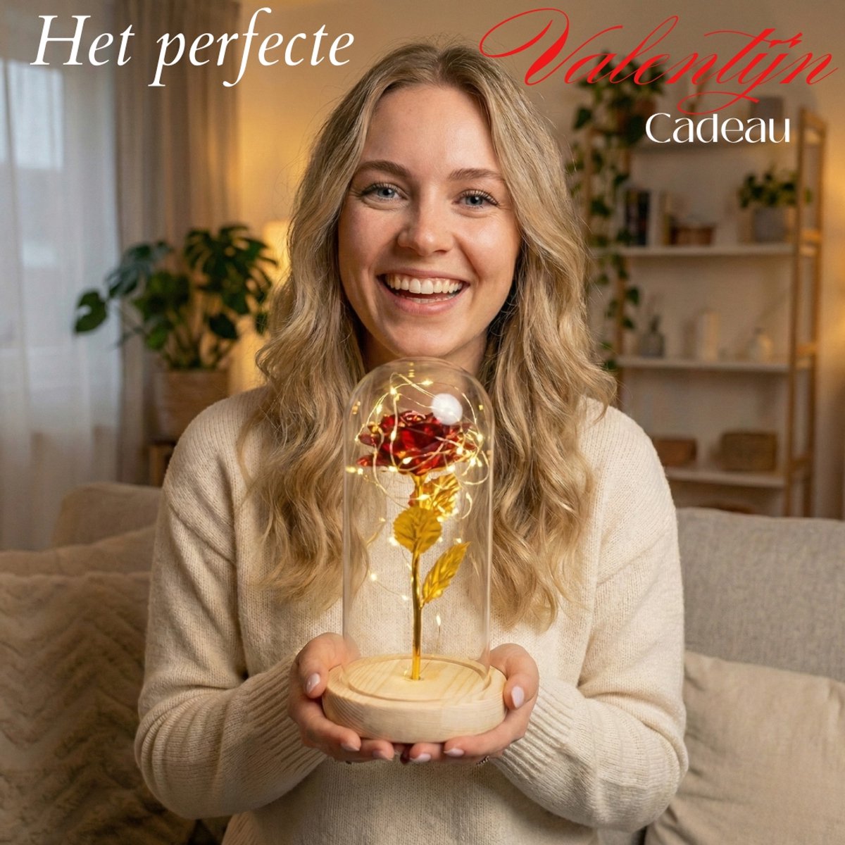 Roses of Eternity - Gouden roos in glazen stolp met LED - Cadeau voor vrouw, (beste) vriendin, haar - Valentijn - Moederdag - valentijnsdag cadeautje - Huwelijk - Eeuwige Roos - Romantisch Liefdes - Rode Rozen in glas - afbeelding 3