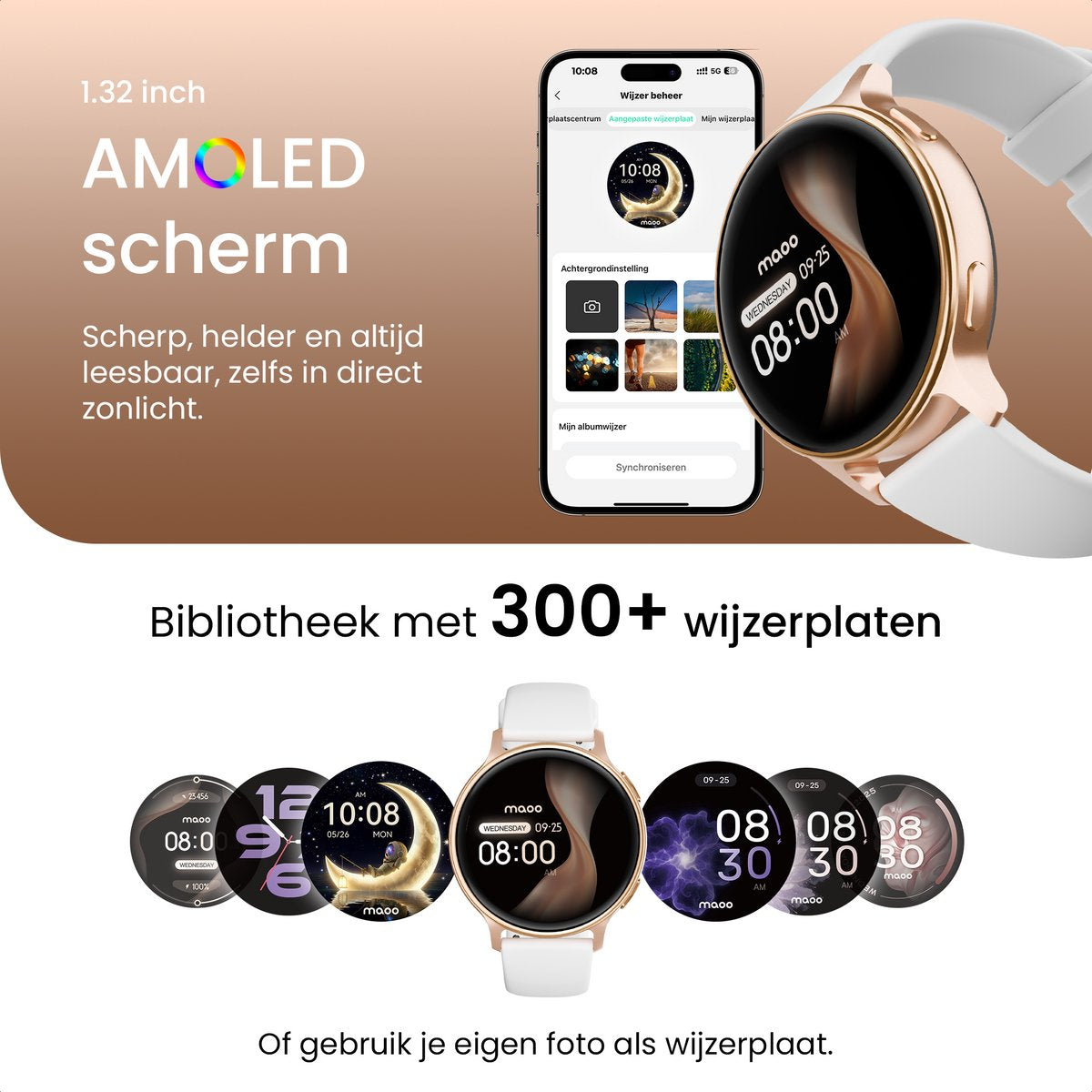 Maoo Ventura 2 - GPS Smartwatch Dames - AMOLED - Siliconen, Leren en Sportbandje - afbeelding 4