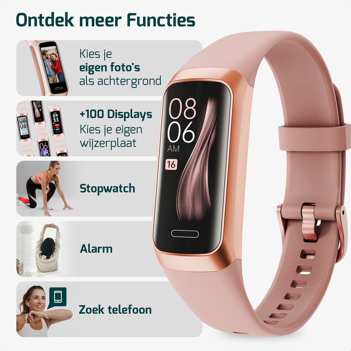 FITAGE Stappenteller - Activity Tracker - Stappenteller Horloge - Smartwatch - Dames en Heren - Roze - afbeelding 3