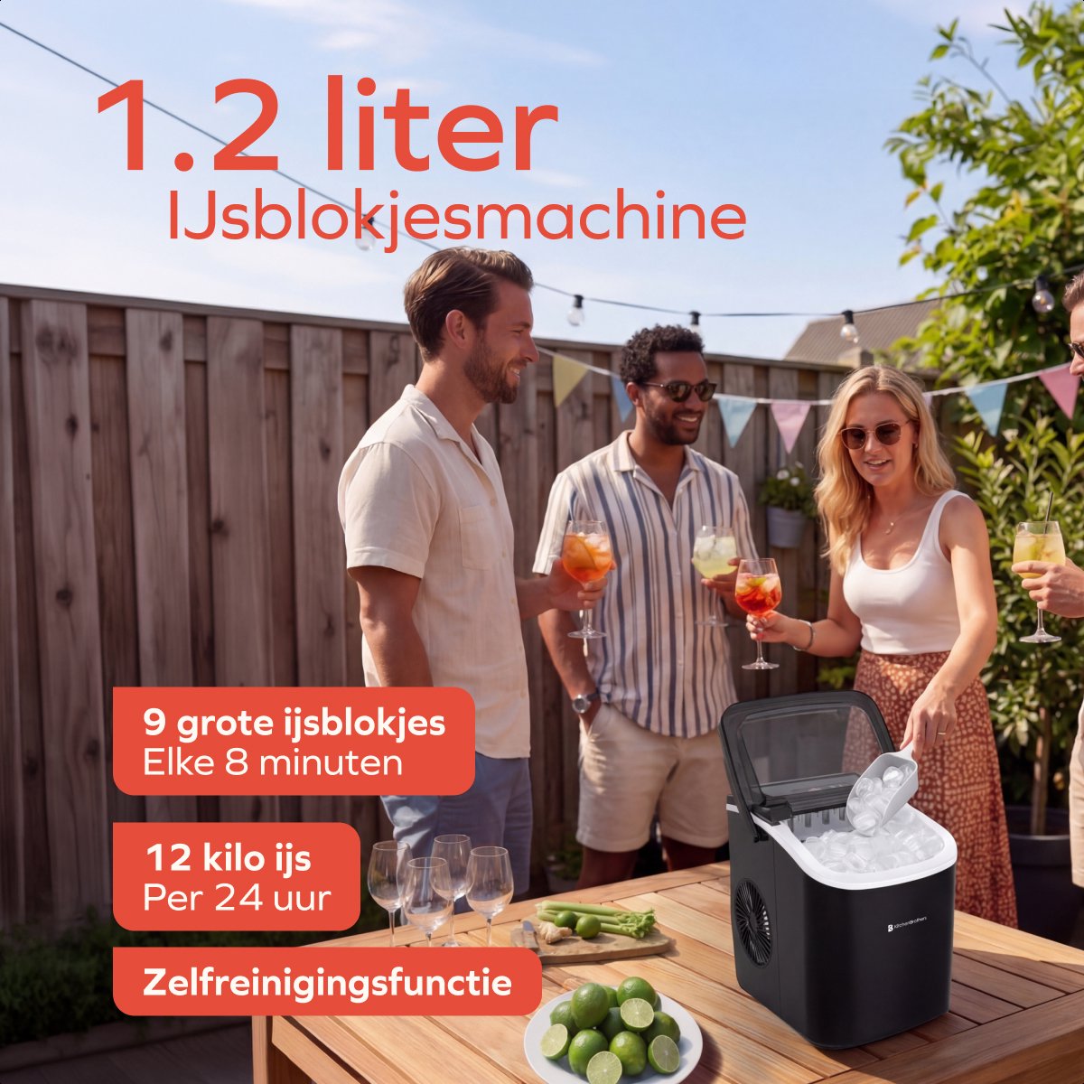 KitchenBrothers IJsblokjesmachine - 1.2L - 12kg/24 uur - IJsblokjesmaker - IJsschep - Draagbaar – Zelfreinigingsfunctie - Zwart - afbeelding 2