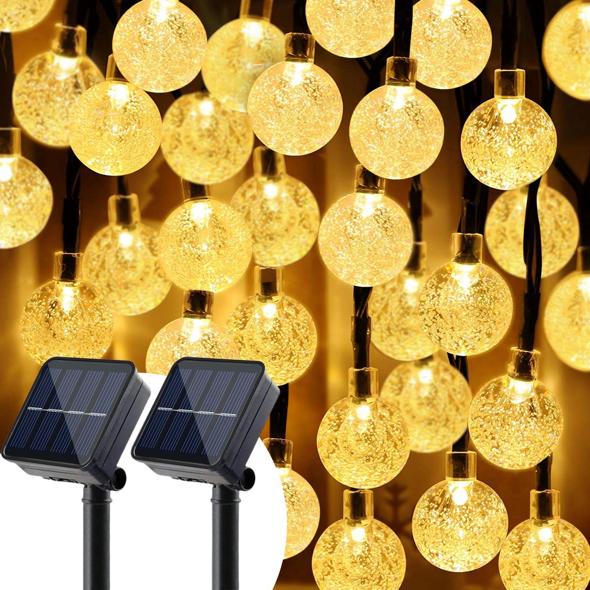 Happy Goods Solar Tuinverlichting op Zonneenergie - 100 LED 2x50 Lichtsnoer Buiten - 10 m Verlicht en 4 m Snoer - Buitenverlichting Lichtslinger - Lichtsnoeren - afbeelding 1