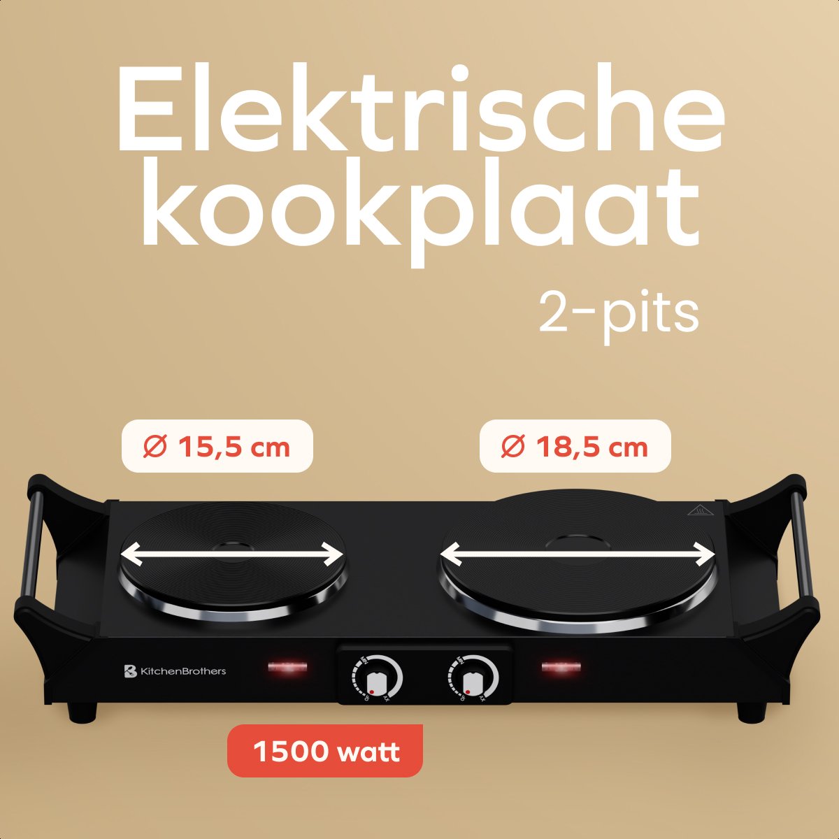 KitchenBrothers Elektrische Kookplaat - 2 Pits - 2500W - Zwart - afbeelding 3