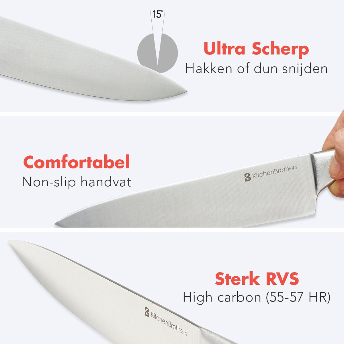 KitchenBrothers Messenset - Messenblok met Messen - Keukenmessen - 16-Delig - met Schaar en Aanzetstaal - Zilver/ RVS - afbeelding 5