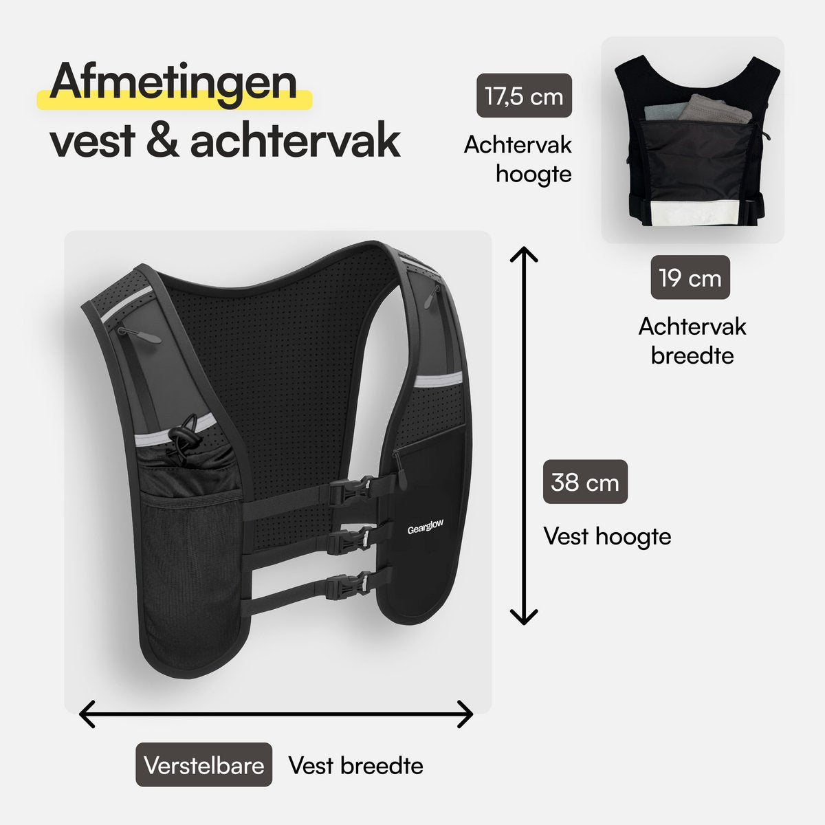 GearGlow® Hardloopvest met Drinken en Telefoonhouder - Soft Flask (500ml) Drinkhouder - Running Vest - afbeelding 5