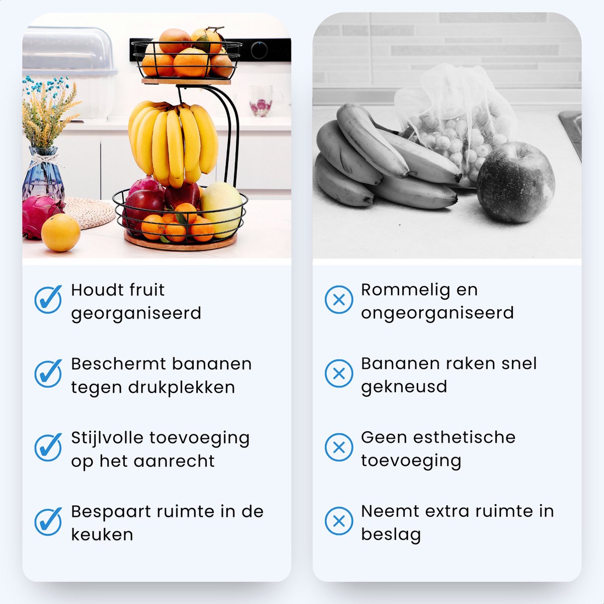 Hanamura Fruitschaal Etagere - Fruitmand 2 laags - Met bananenhanger - afbeelding 4