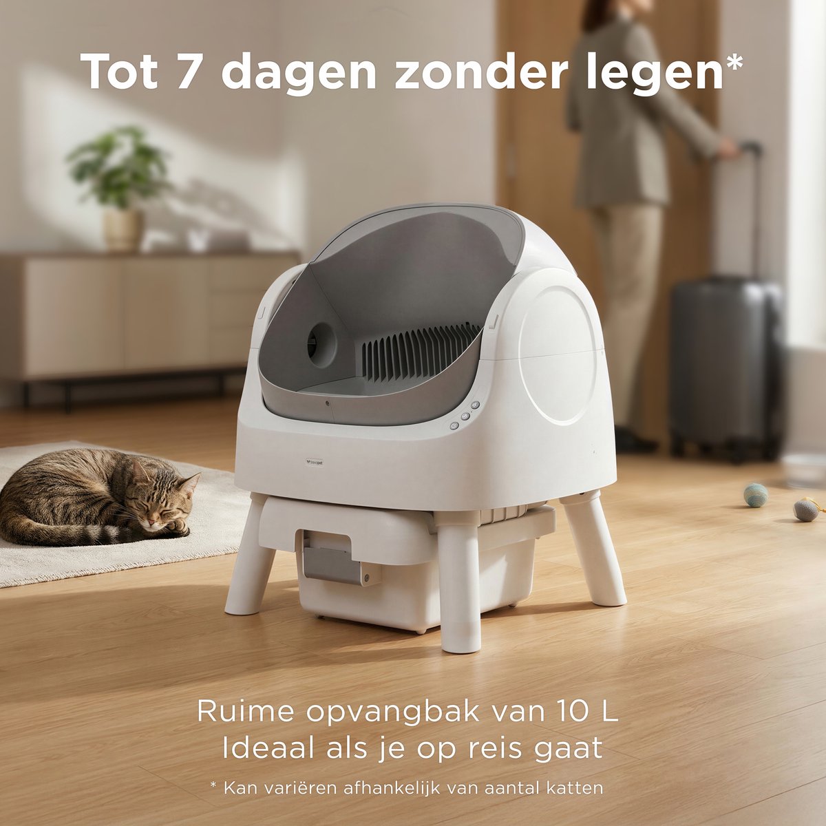 TrevoPet® Automatische Kattenbak - Zelfreinigend & Veilig - Voor Katten tot 12KG - Incl. Mat, 60 Afvalzakjes & Accessoires - 10L Afvalbak - Wit & Grijs - afbeelding 5