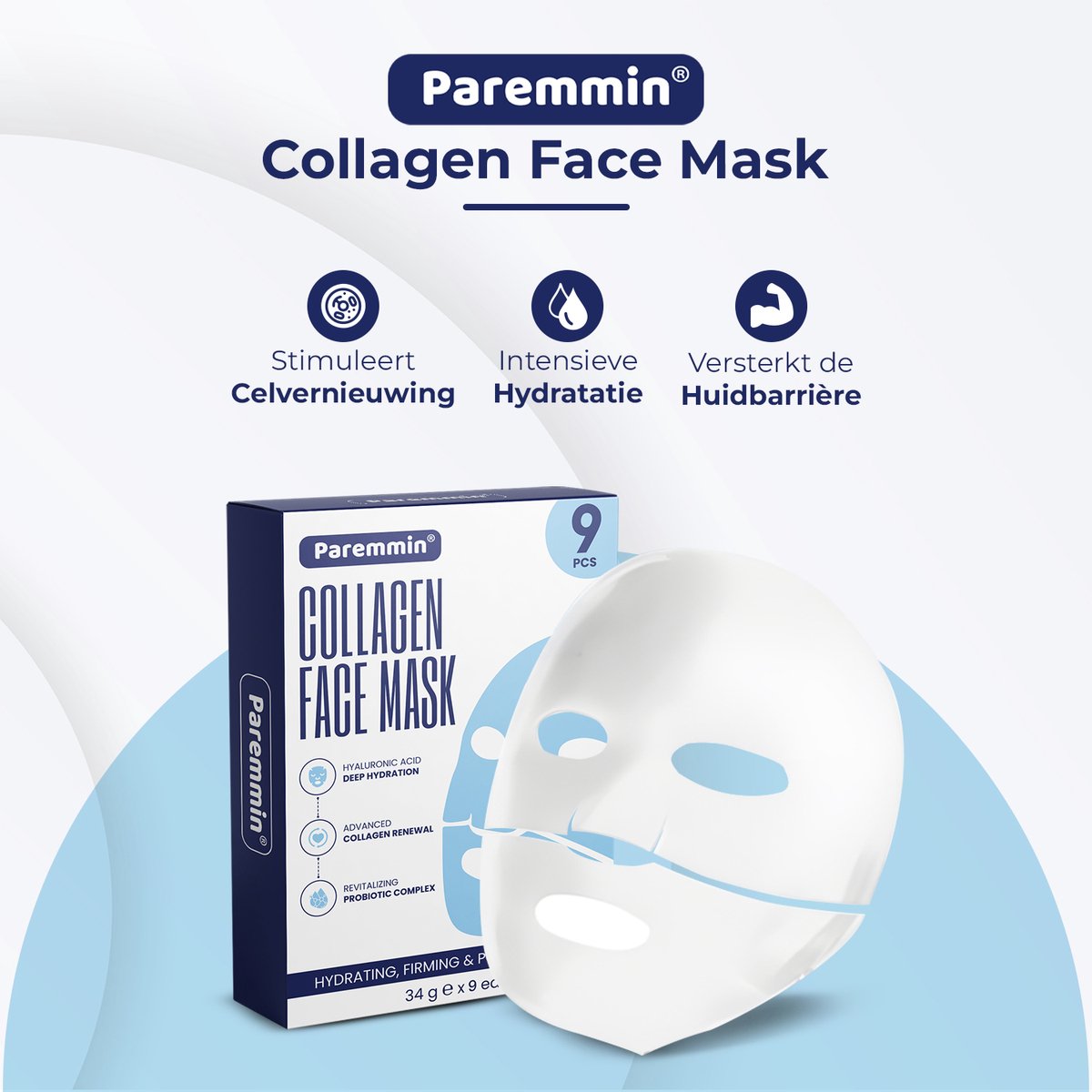 Bio-Collagen Gezichtsmasker 9 Stuks – Korean Beauty Collageen Mask – Hyaluronzuur Masker - afbeelding 2