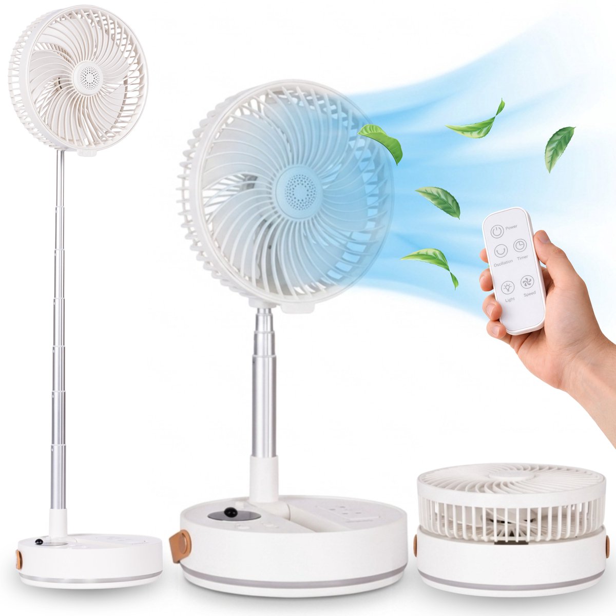 Aironex Opvouwbare Draagbare Ventilator – Stille Tafelventilator & Staande Ventilator – USB Oplaadbaar en Draadloos met LED-licht – Compacte Mini Ventilator voor Bureau, Slaapkamer, Thuis, Kantoor & Camping - Ventilatoren - afbeelding 1