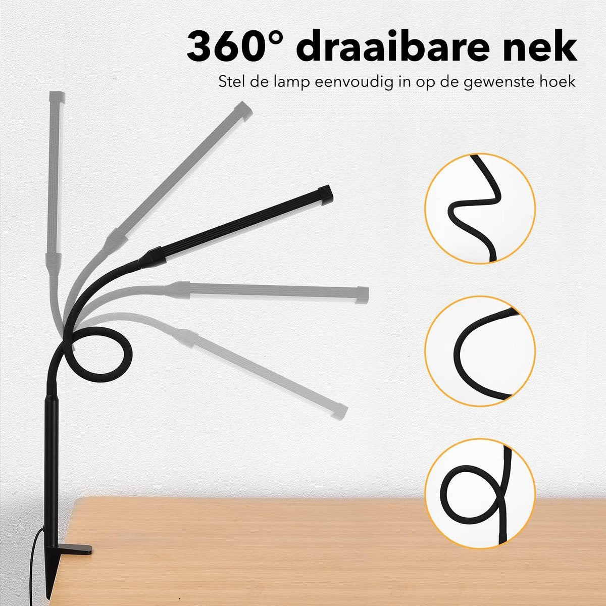 Vicon Bureaulamp LED Dimbaar - 3 Kleuren licht - Met Klem - Klemlamp - Leeslamp - Tafellamp - Bedlamp - Hobbylamp - afbeelding 5