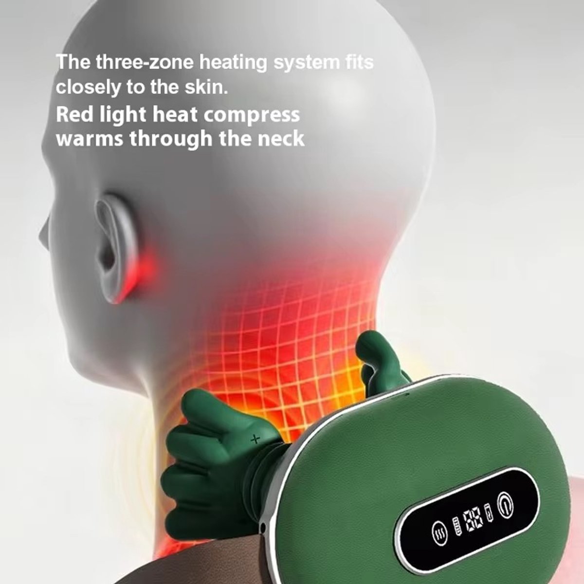 Nekmassage Apparaat - Verwarmde Massagehand - LED-Display - Arm, Rug, Been & Schouder Massager met Infrarood - afbeelding 3