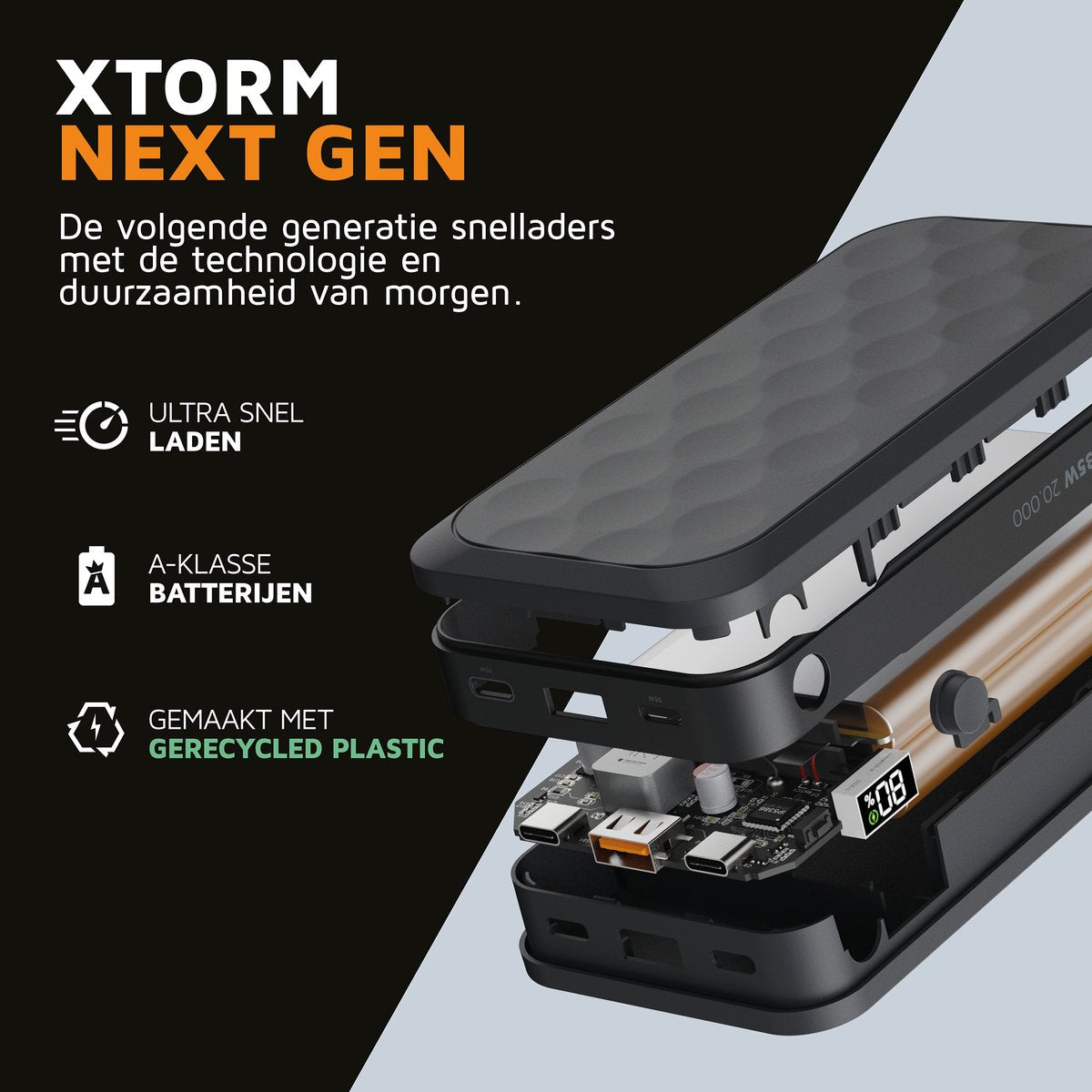 Xtorm Powerbank 27.000 mAh – 67W Snellader – USB-C PD & USB-A – Geschikt voor Telefoon/Smartphone/Tablet & Laptop – LED Display – GRS Duurzaam Materiaal – Zwart - afbeelding 4