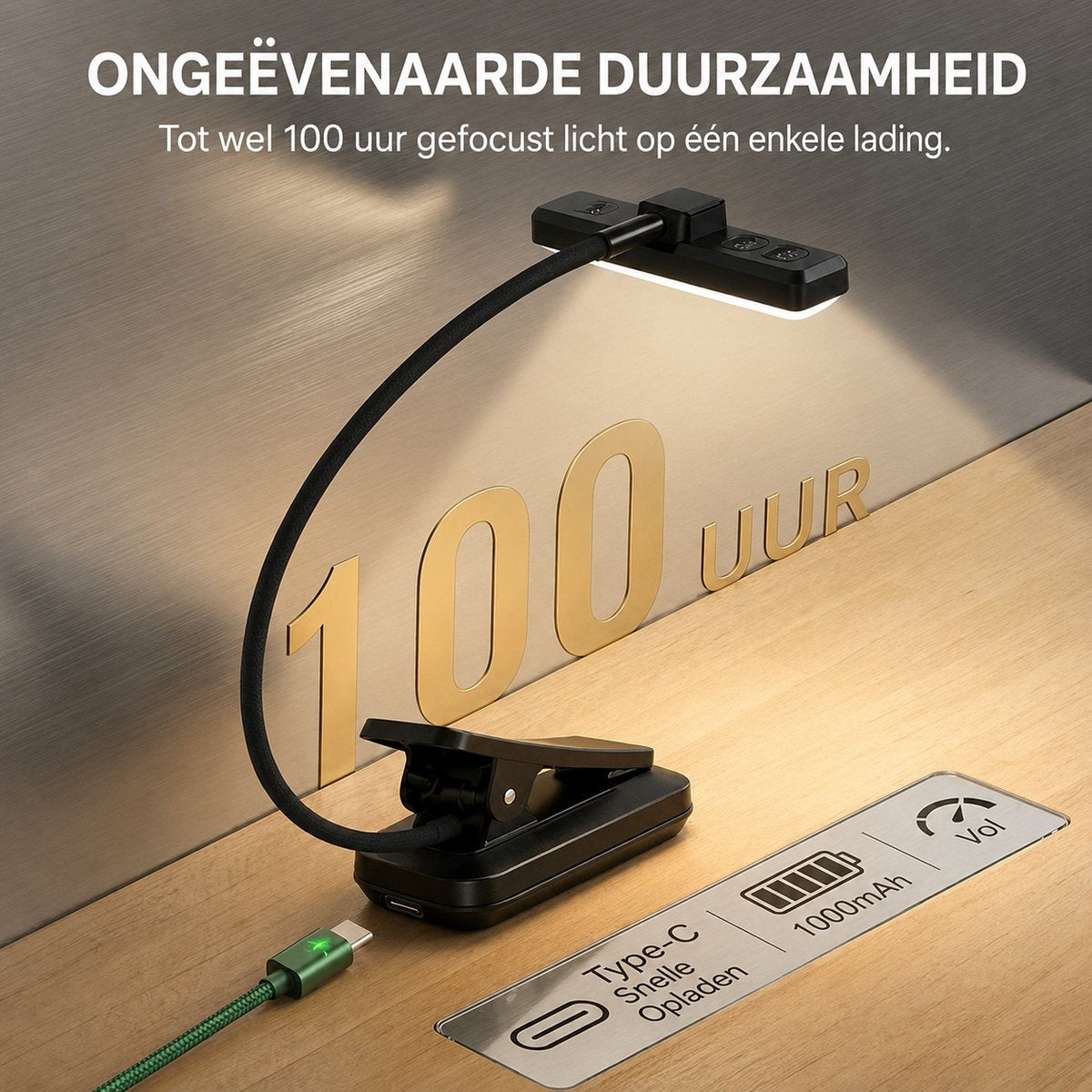 Sounix LED Leeslampje voor Boek met Klem - 315° draaibaar Leeslamp - 24 LED - Boeklampje met 3 Lichtstanden - Oplaadbare boeklamp USB - Dimbaar - Zwart - afbeelding 3