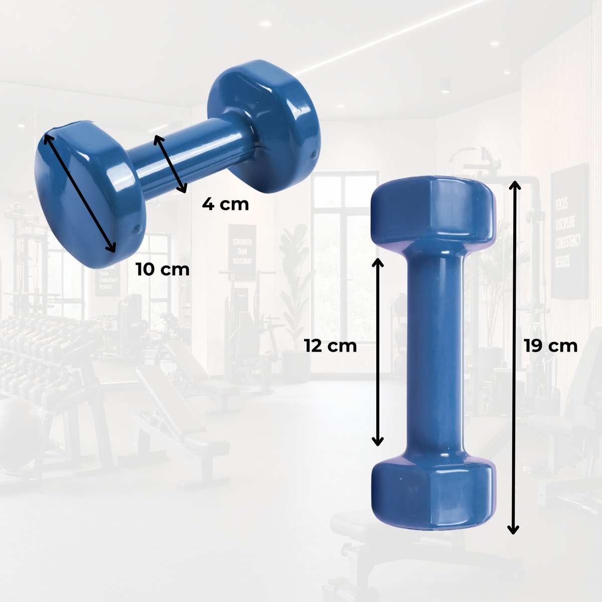 HUSH Sport - Dumbbells set 2 x 5 kg donkerblauw - vinyl coating met antislip grip - gietijzer - afbeelding 3