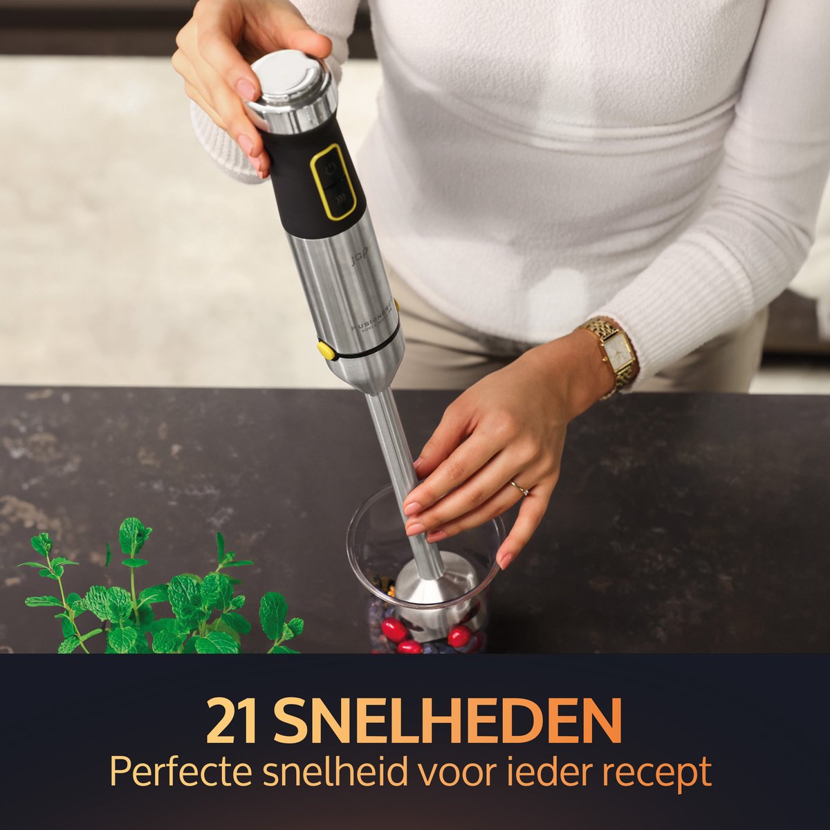 Staafmixer Set met Foodprocessor - Voor Soep, Smoothies en Baby Hapjes - Inclusief Maatbeker, Spiraalsnijder, Garde en Klopper - 1500W met 21 Snelheden - JAP ForceBlend F3 - afbeelding 2